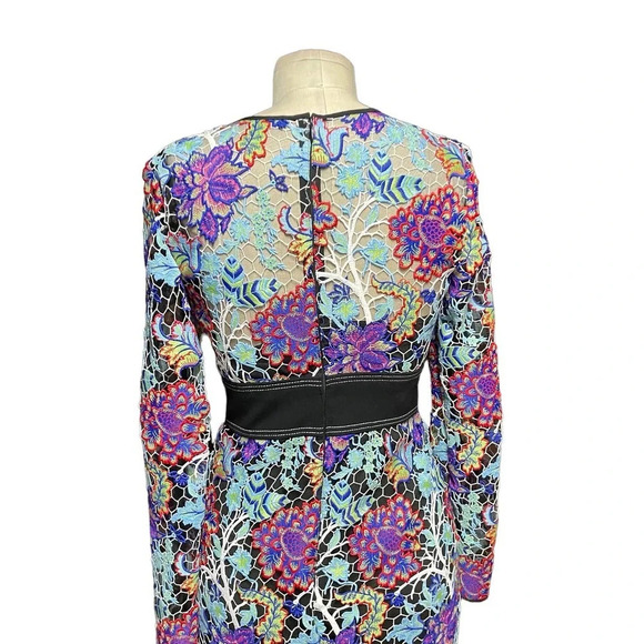 Diane von Furstenberg Long-Sleeve Banded‎ Overlay Lace Midi-Length Dress Size 0 - Picture 10 of 15